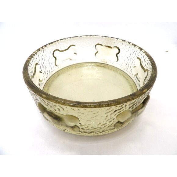 Dog Cat Glass Food Bowl Dish Bone Pattern Smoke Color 5" Dia. NEW - Picture 1 of 4
